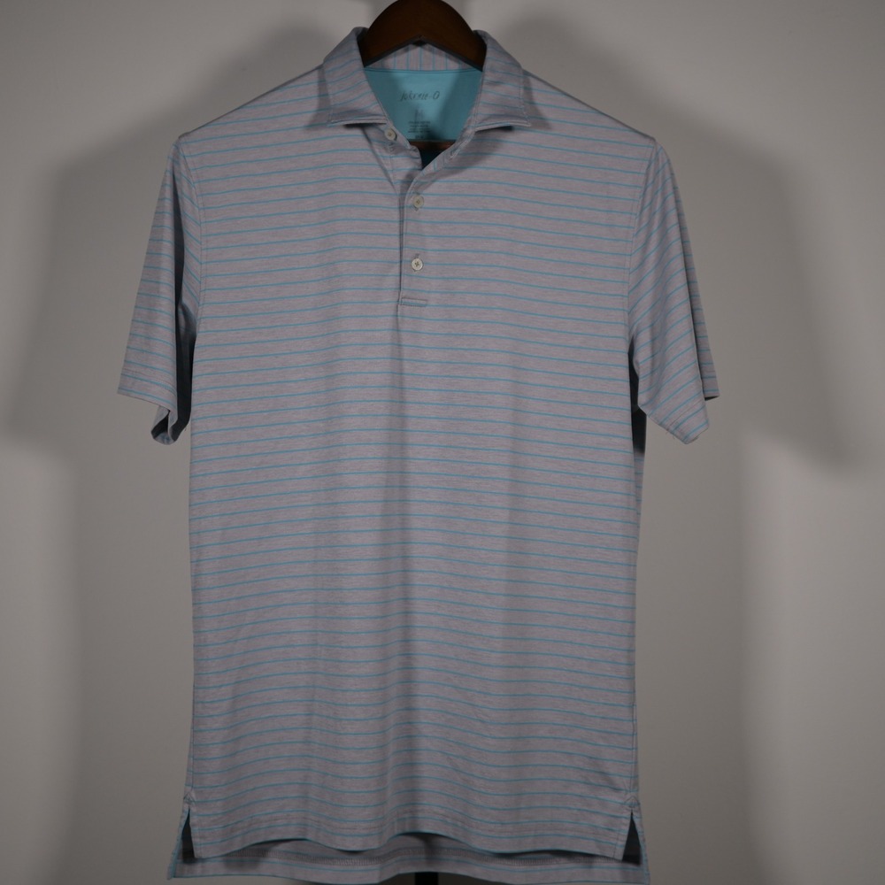 Johnnie-O Mens Striped Performance Polo Shirt Grey Turquoise Size M Golf Casual - Picture 3 of 8